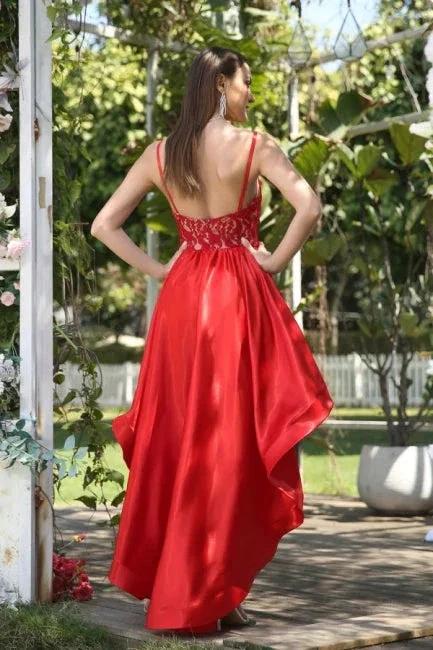 Unique Red Spaghetti Straps Sleeveless A-Line Prom Dresses with Lace by misshow.com