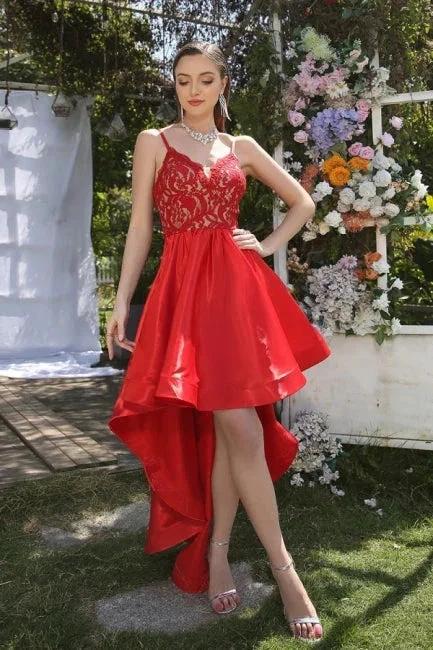 Unique Red Spaghetti Straps Sleeveless A-Line Prom Dresses with Lace by misshow.com
