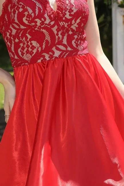 Unique Red Spaghetti Straps Sleeveless A-Line Prom Dresses with Lace by misshow.com