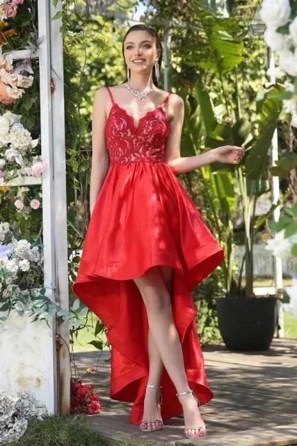 Unique Red Spaghetti Straps Sleeveless A-Line Prom Dresses with Lace by misshow.com