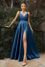 Unique Spaghetti Straps Sleeveless Column Floor-Length Elastic Woven Satin Prom Dresses with Ruffles by misshow.com