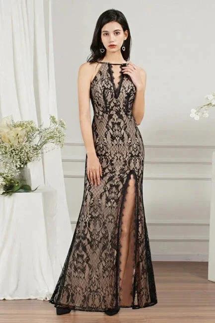 Unique V-Neck Sleeveless Mermaid Front-Split Tulle Prom Dresses with Appliques by misshow.com