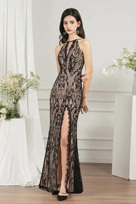 Unique V-Neck Sleeveless Mermaid Front-Split Tulle Prom Dresses with Appliques by misshow.com