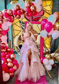 Princess A Line Off the Shoulder Light Pink Long Prom Dress with Ruffles by KissProm