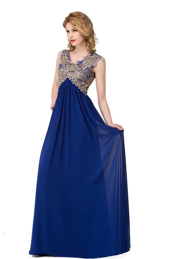 V-neck A-line Sweep-length Appliques Formal Dresses by misshow.com