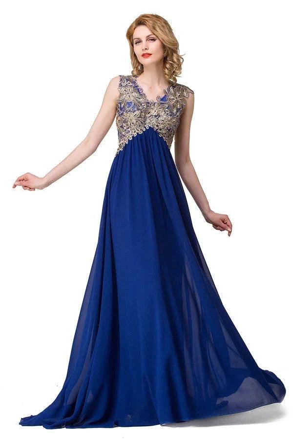 V-neck A-line Sweep-length Appliques Formal Dresses by misshow.com