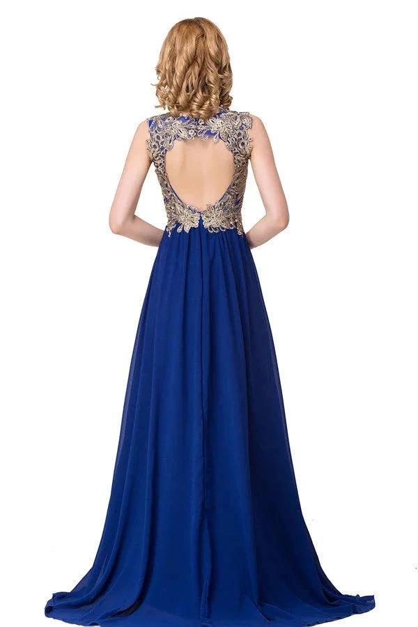 V-neck A-line Sweep-length Appliques Formal Dresses by misshow.com