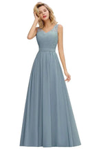 V-Neck Aline Ruffle Chiffon Bridesmaid Dress Sleeveless Floral Evening Swing Dress by misshow.com