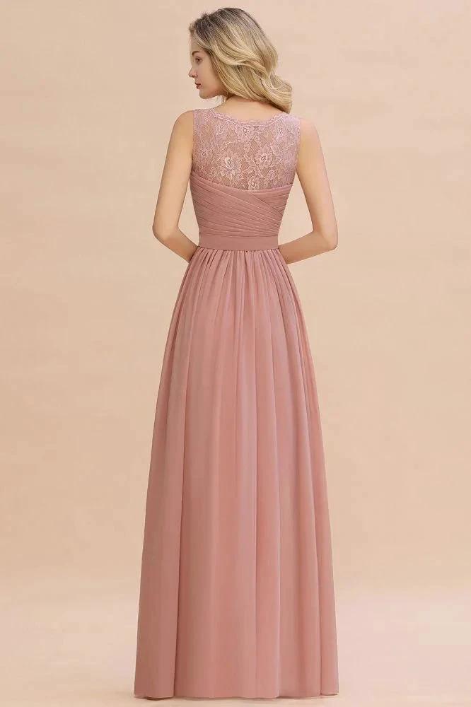 V-Neck Aline Ruffle Chiffon Bridesmaid Dress Sleeveless Floral Evening Swing Dress by misshow.com