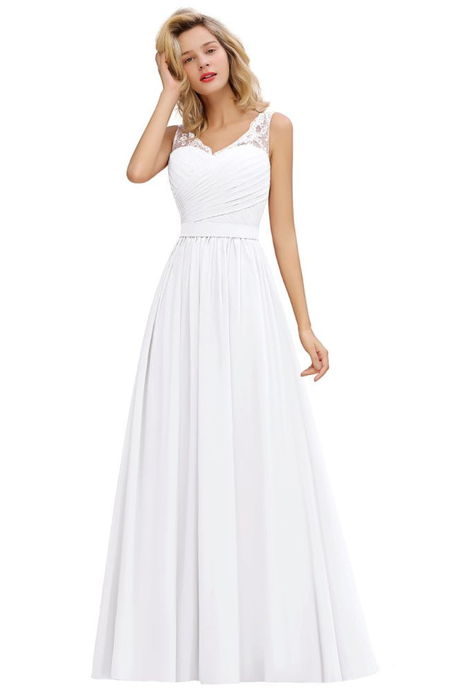 V-Neck Aline Ruffle Chiffon Bridesmaid Dress Sleeveless Floral Evening Swing Dress Main Image