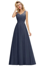 V-Neck Aline Ruffle Chiffon Bridesmaid Dress Sleeveless Floral Evening Swing Dress by misshow.com