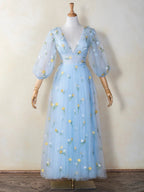 V-neck Embroidery Lace Length Tulle Prom Dress by Anne of Brittany