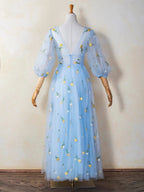 V-neck Embroidery Lace Length Tulle Prom Dress by Anne of Brittany