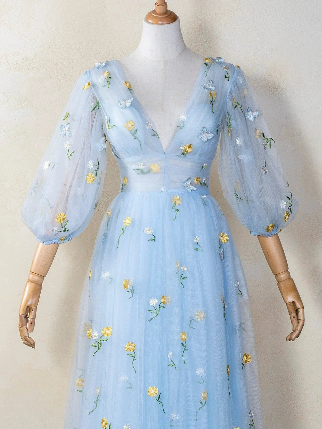 V-neck Embroidery Lace Length Tulle Prom Dress by Anne of Brittany