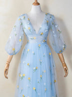 V-neck Embroidery Lace Length Tulle Prom Dress by Anne of Brittany