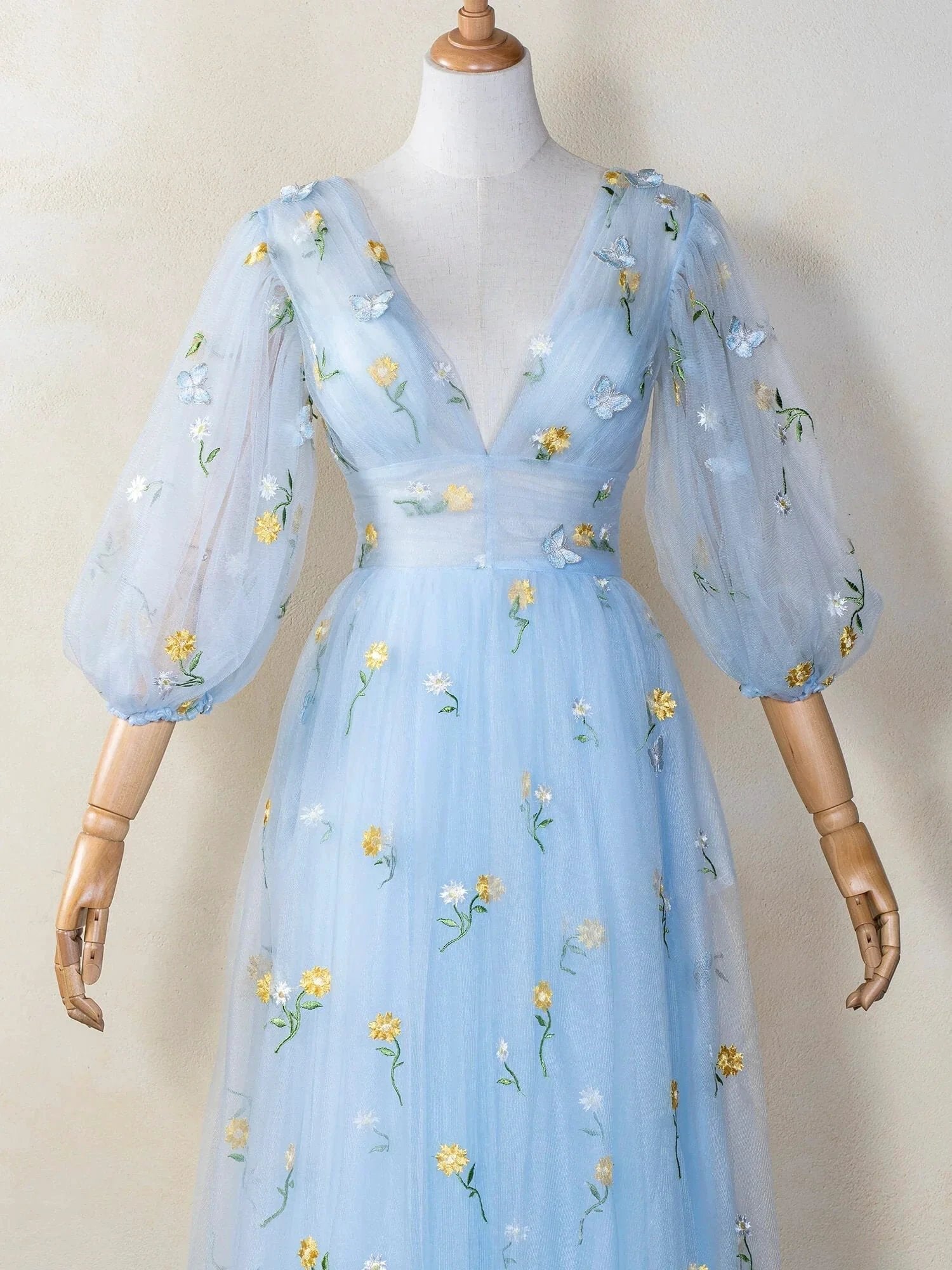 V-neck Embroidery Lace Length Tulle Prom Dress by Anne of Brittany