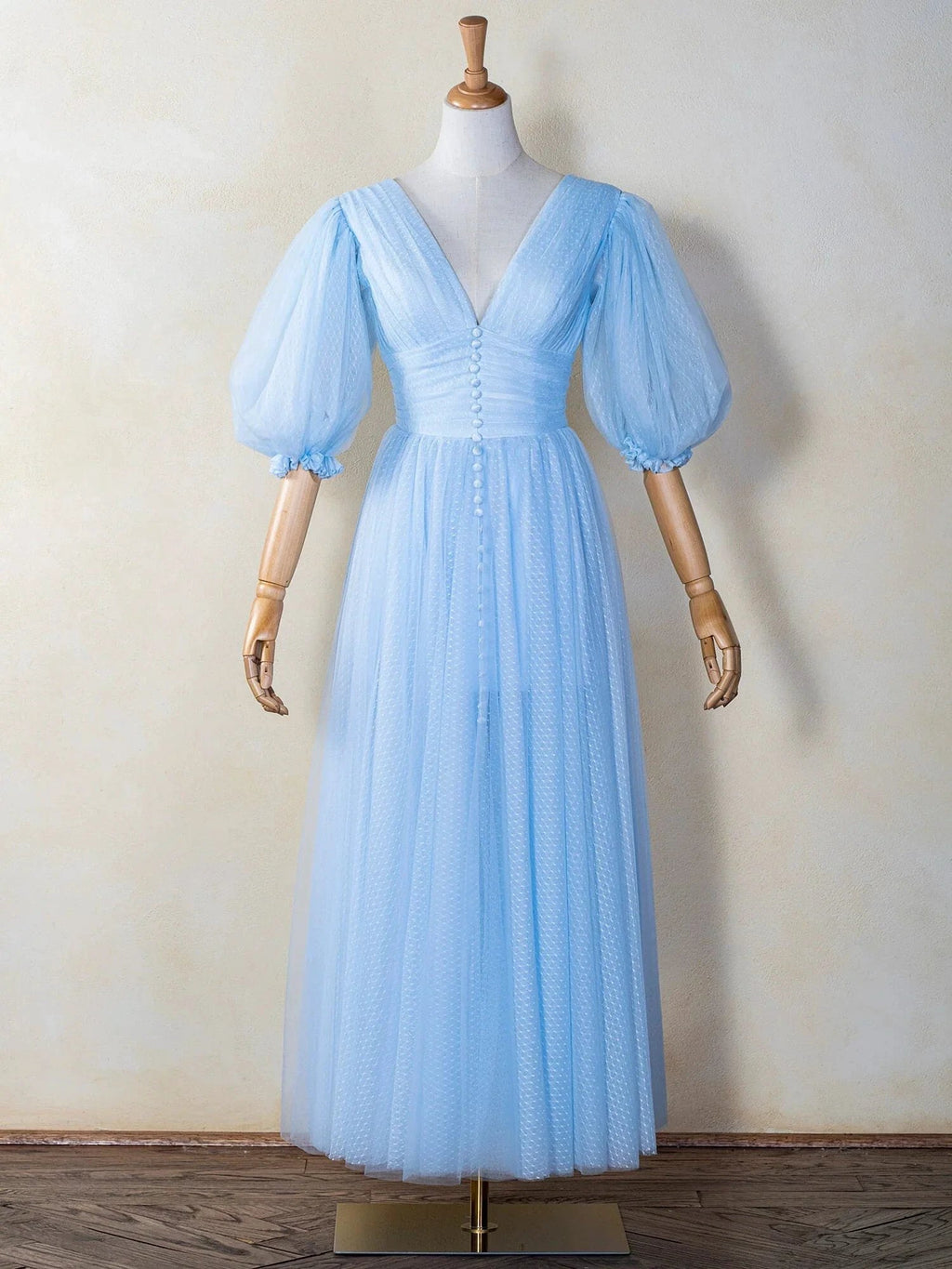 V-neck Maxi Length Tulle Prom Dress by Anne of Brittany