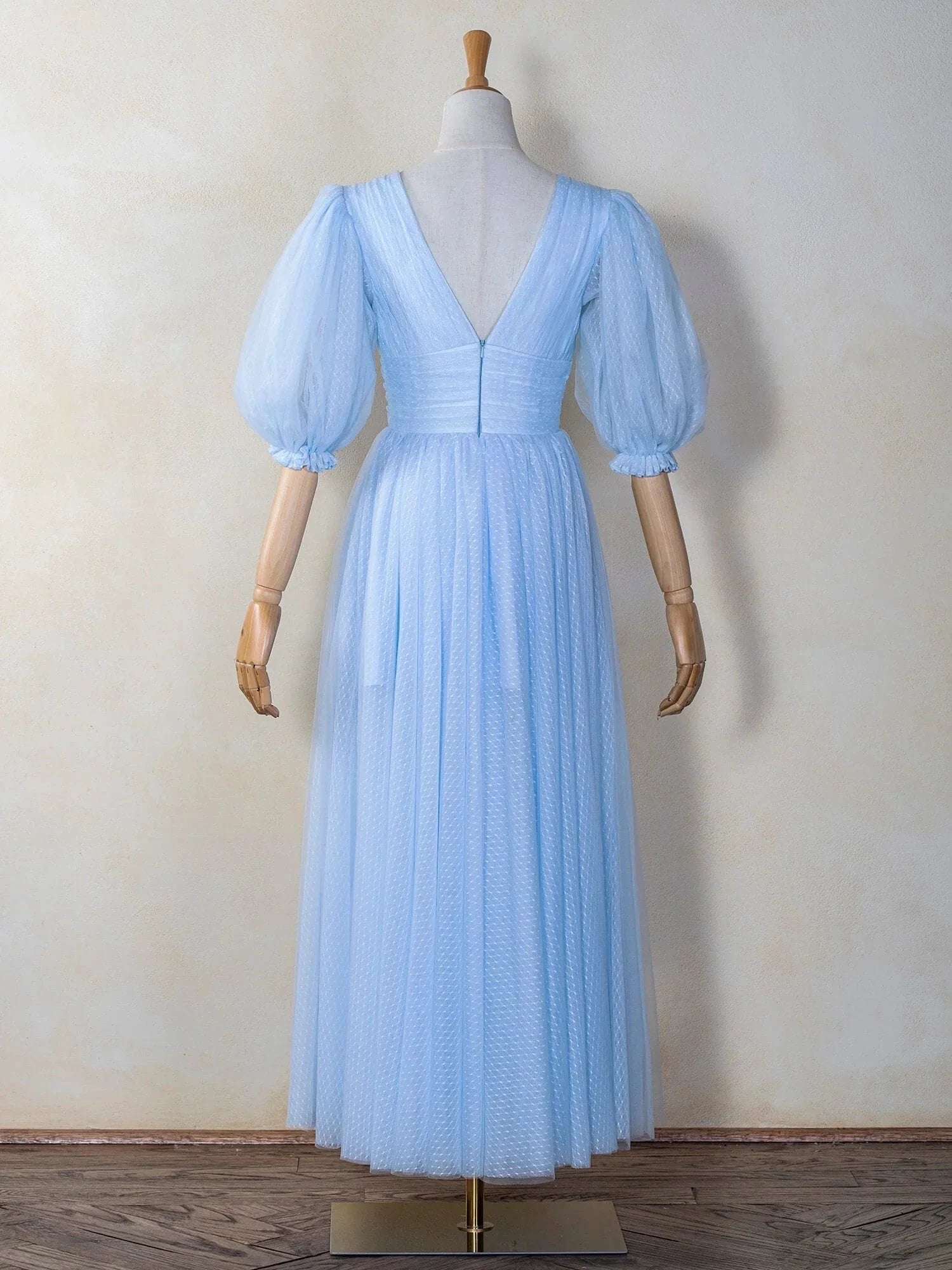V-neck Maxi Length Tulle Prom Dress by Anne of Brittany