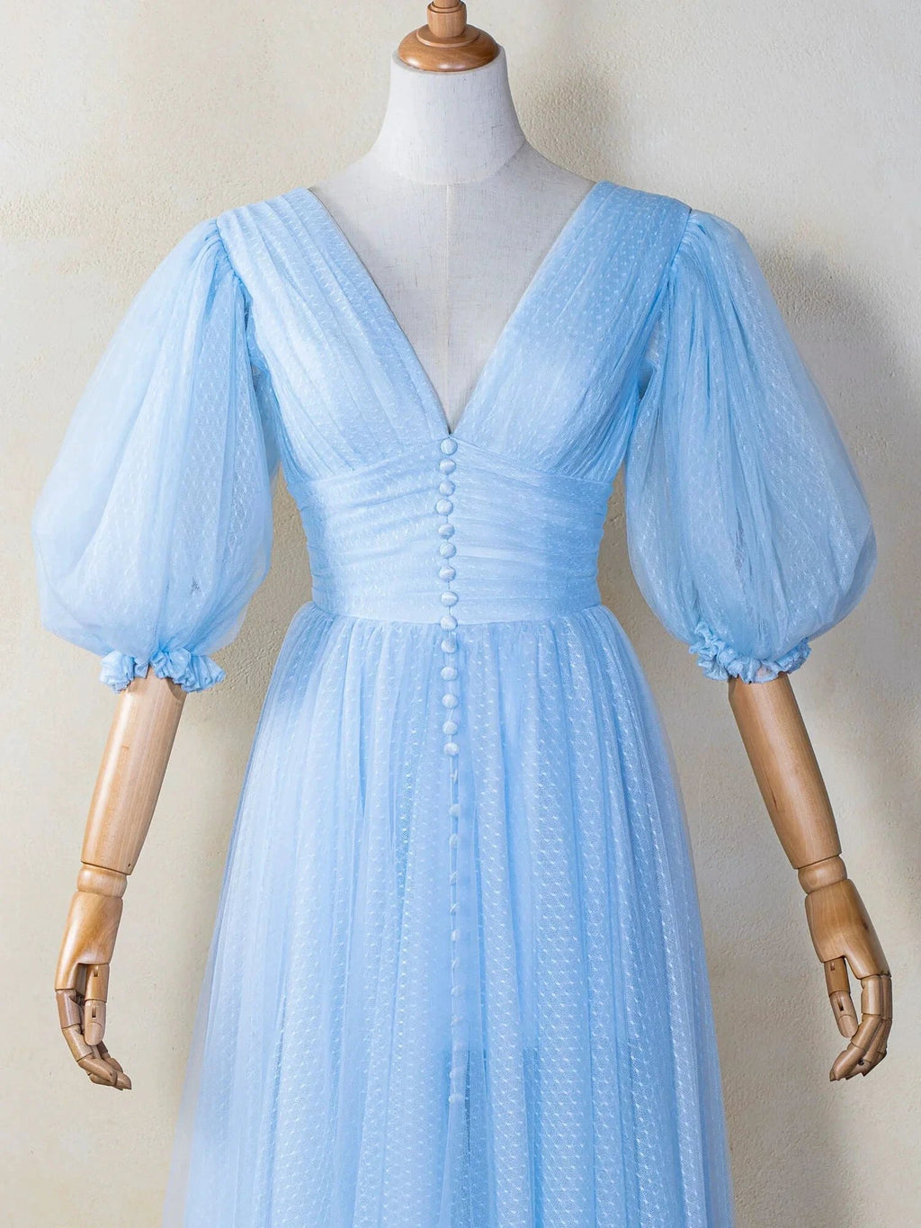 V-neck Maxi Length Tulle Prom Dress by Anne of Brittany