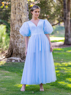 V-neck Maxi Length Tulle Prom Dress by Anne of Brittany