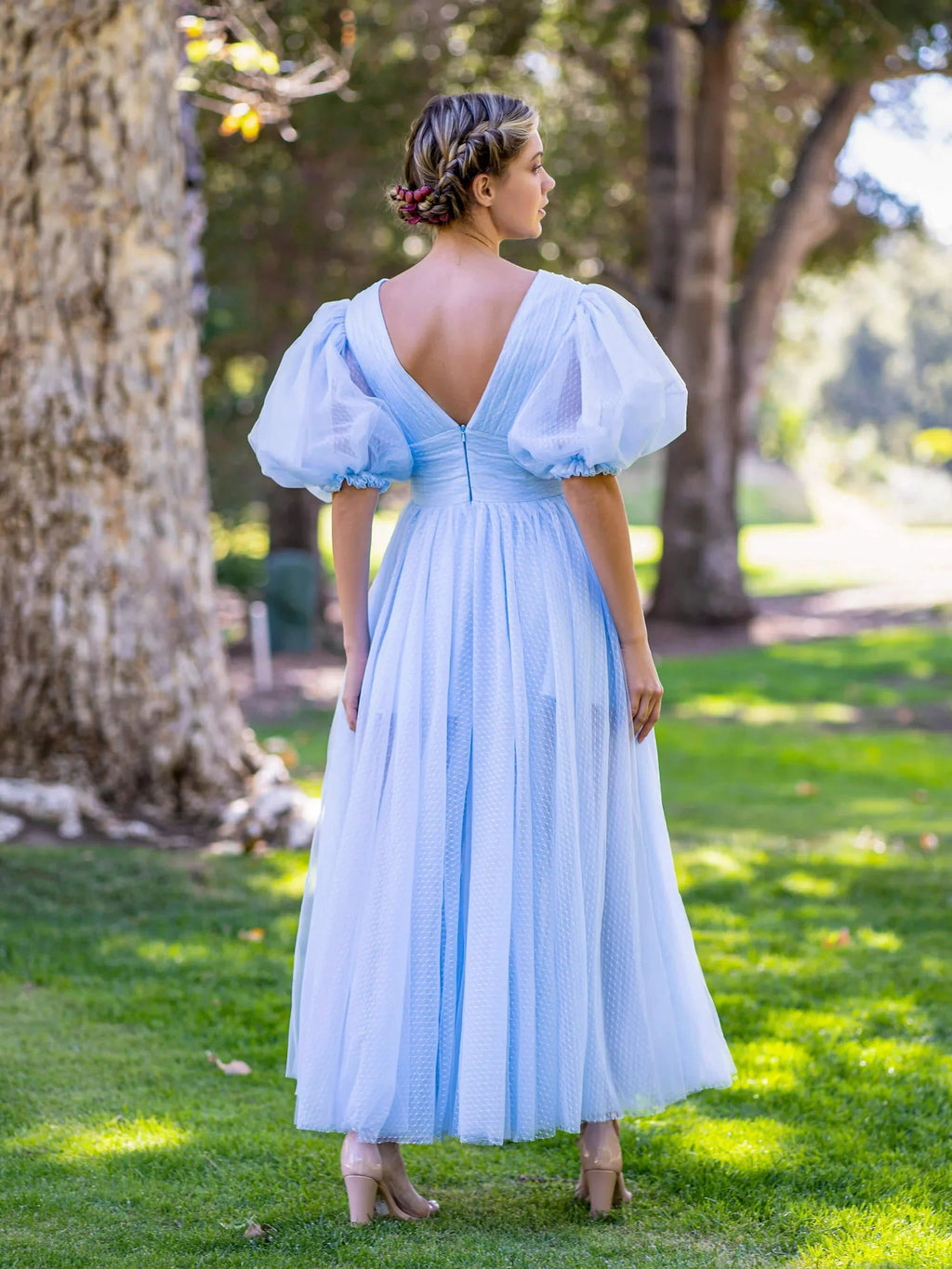 V-neck Maxi Length Tulle Prom Dress by Anne of Brittany
