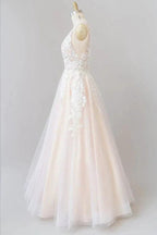 V-neck Appliques Tulle Floor length Wedding Dress by misshow.com