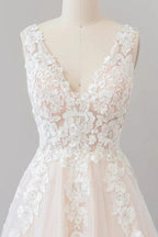 V-neck Appliques Tulle Floor length Wedding Dress by misshow.com