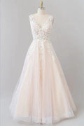 V-neck Appliques Tulle Floor length Wedding Dress by misshow.com