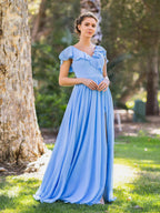 V-neck Asymmetric Top Chiffon Floor Length Dress by Anne of Brittany