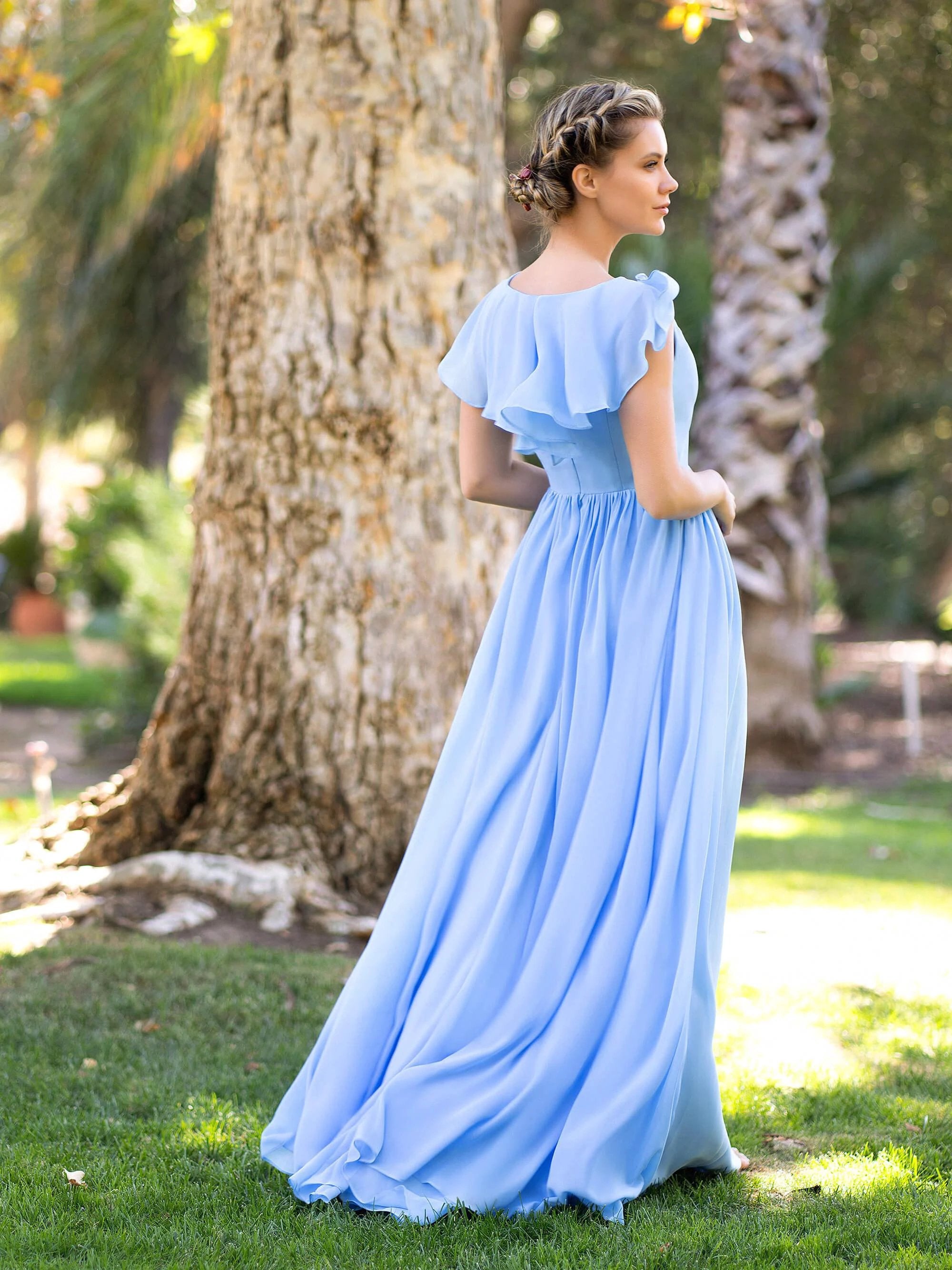 V-neck Asymmetric Top Chiffon Floor Length Dress by Anne of Brittany