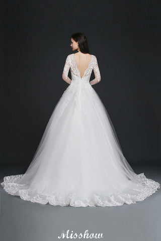 V-Ausschnitt Ballkleid Spitze Tüll Brautkleider