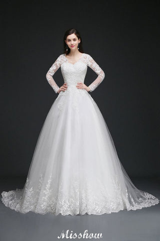 V-Ausschnitt Ballkleid Spitze Tüll Brautkleider