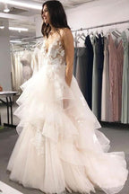 V Neck Ball Gown Wedding Dresses Layered Skirt Wedding Dress WD345 by pgmdress