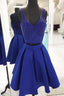 V Neck Beaded Royal Blue Two Piece Short Prom Dress Homecoming Dresses PD162