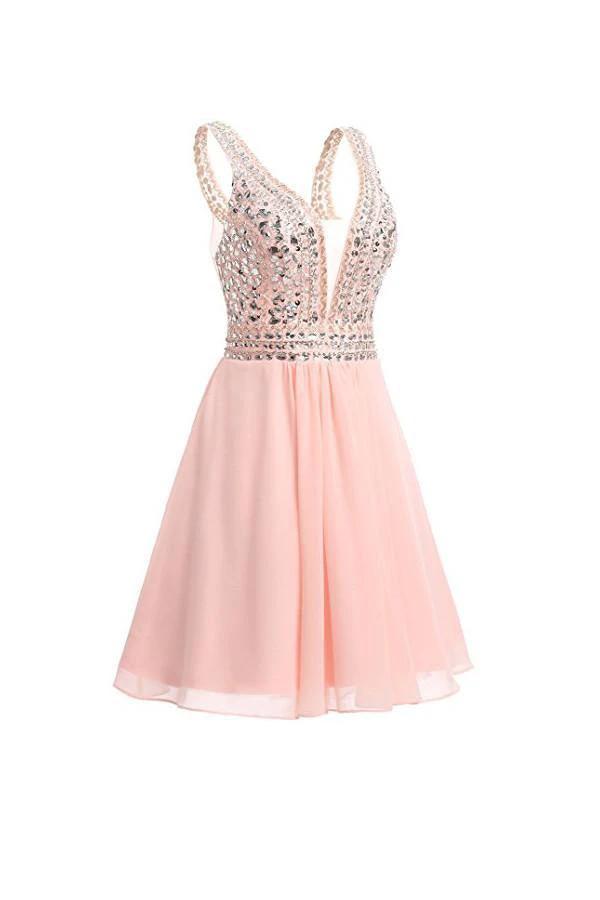 V-neck Beads Chiffon Homecoming Dress Short Prom Dress PG089 by pgmdress