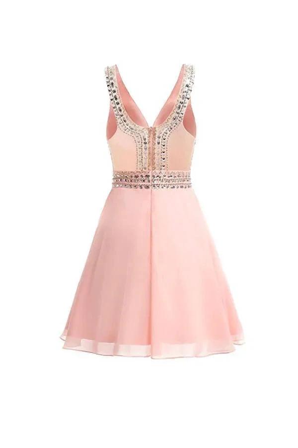 V-neck Beads Chiffon Homecoming Dress Short Prom Dress PG089 by pgmdress