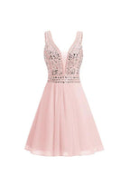 V-neck Beads Chiffon Homecoming Dress Short Prom Dress PG089 by pgmdress