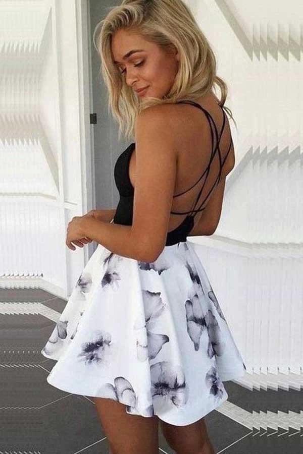 V Neck Black Spaghetti Straps Mini Homecoming Dresses Party Dresses PD196 by pgmdress