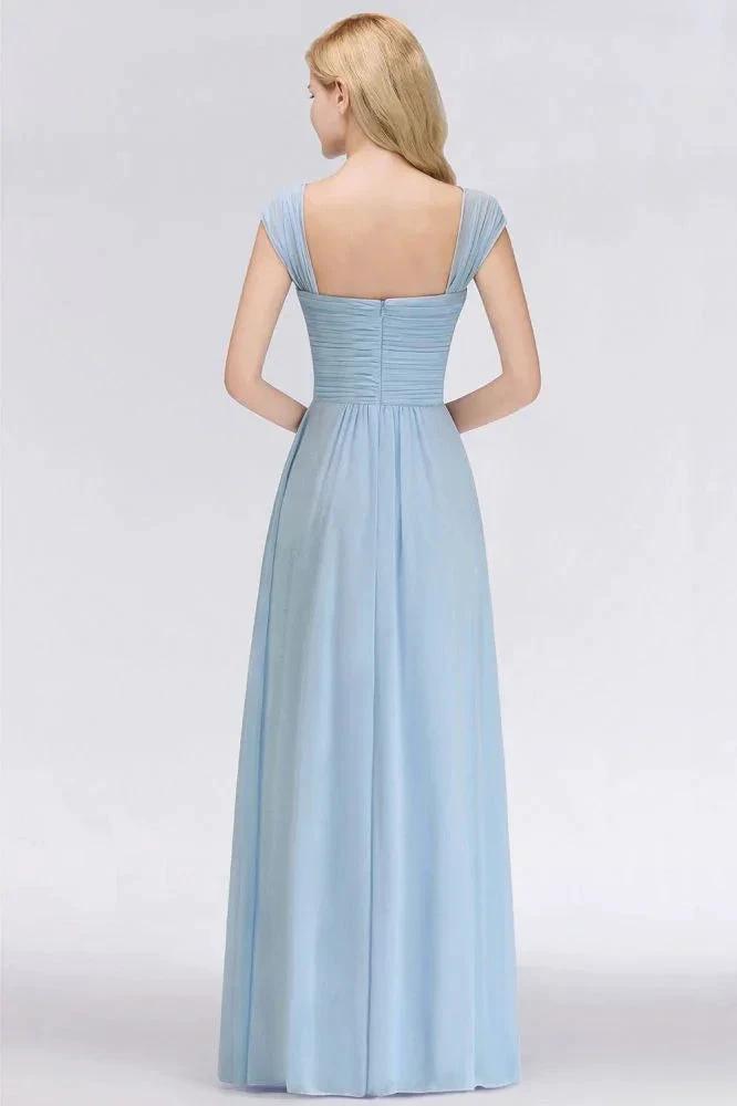 V-Neck Chiffon aline Bridesmaid Dress Sky Blue Floor Length Evening Swing Dress by misshow.com
