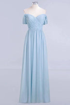 V-Neck Chiffon aline Bridesmaid Dress Sky Blue Floor Length Evening Swing Dress by misshow.com