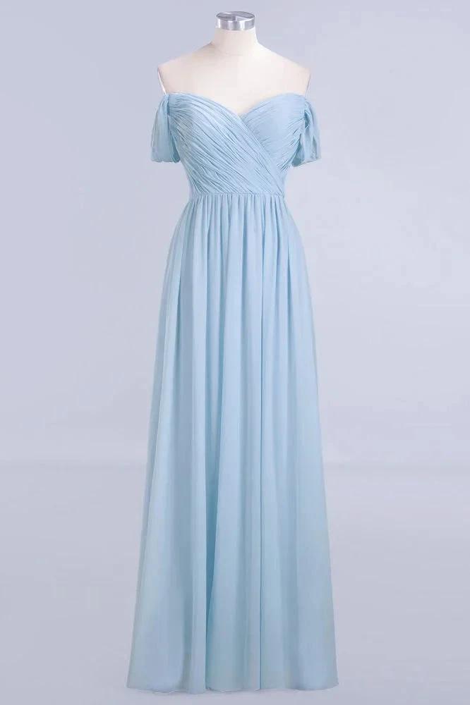 V-Neck Chiffon aline Bridesmaid Dress Sky Blue Floor Length Evening Swing Dress by misshow.com