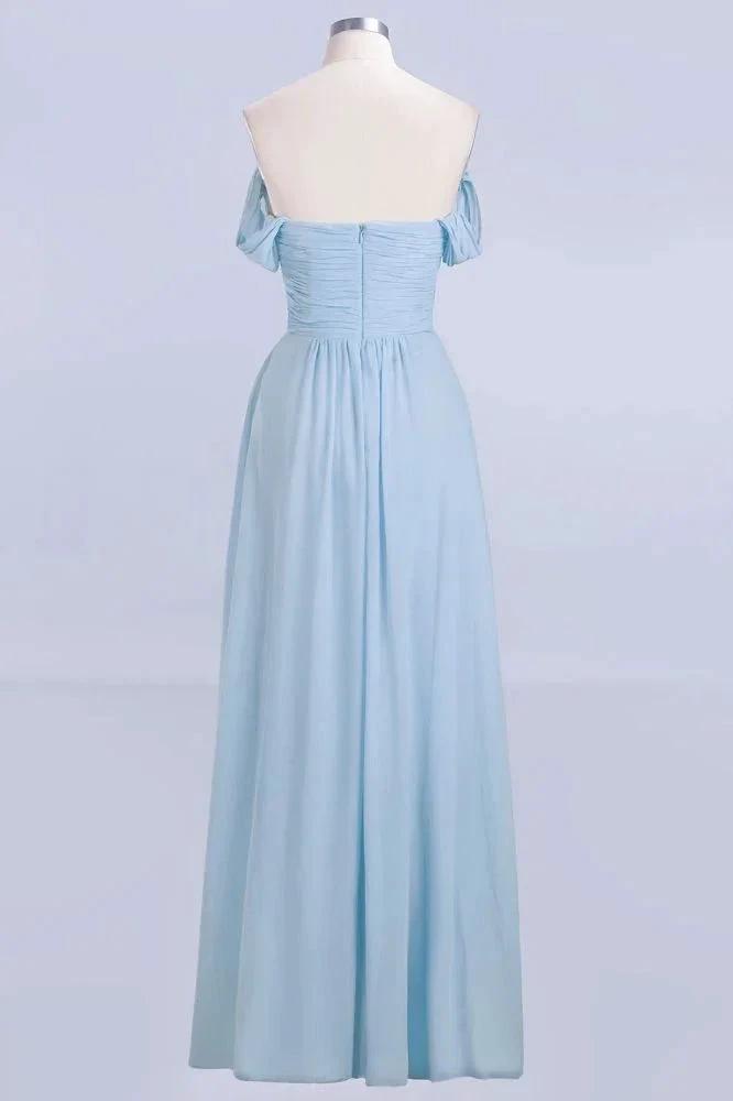 V-Neck Chiffon aline Bridesmaid Dress Sky Blue Floor Length Evening Swing Dress by misshow.com