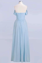 V-Neck Chiffon aline Bridesmaid Dress Sky Blue Floor Length Evening Swing Dress by misshow.com