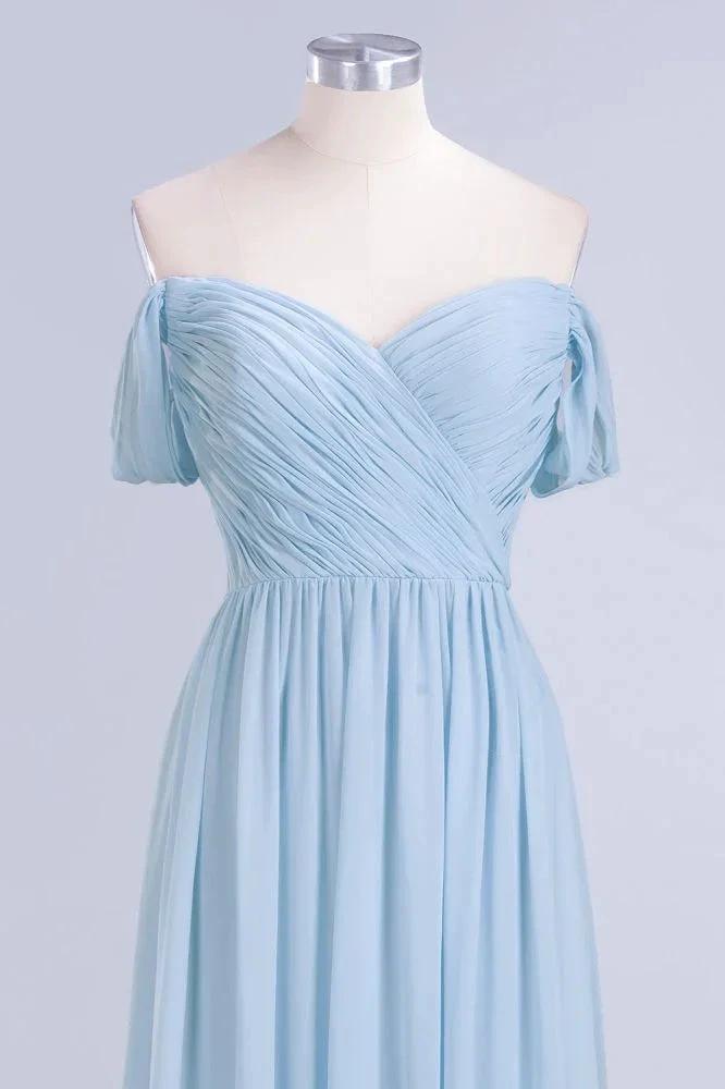 V-Neck Chiffon aline Bridesmaid Dress Sky Blue Floor Length Evening Swing Dress by misshow.com