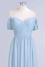 V-Neck Chiffon aline Bridesmaid Dress Sky Blue Floor Length Evening Swing Dress by misshow.com