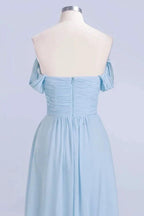V-Neck Chiffon aline Bridesmaid Dress Sky Blue Floor Length Evening Swing Dress by misshow.com