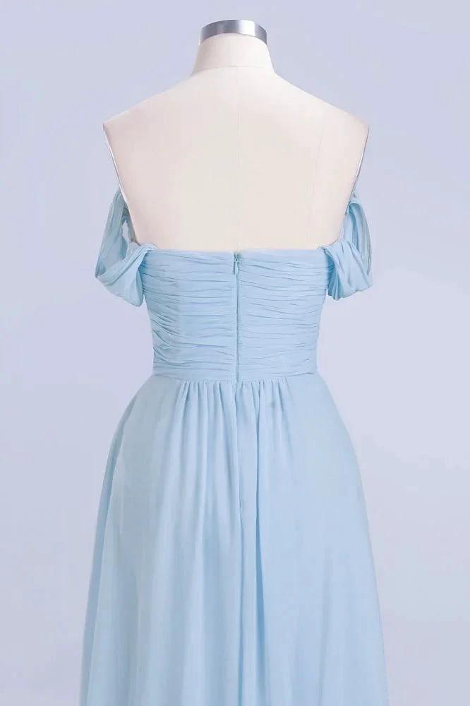 V-Neck Chiffon aline Bridesmaid Dress Sky Blue Floor Length Evening Swing Dress by misshow.com