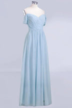V-Neck Chiffon aline Bridesmaid Dress Sky Blue Floor Length Evening Swing Dress by misshow.com