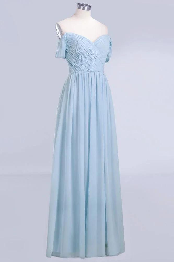 V-Neck Chiffon aline Bridesmaid Dress Sky Blue Floor Length Evening Swing Dress by misshow.com