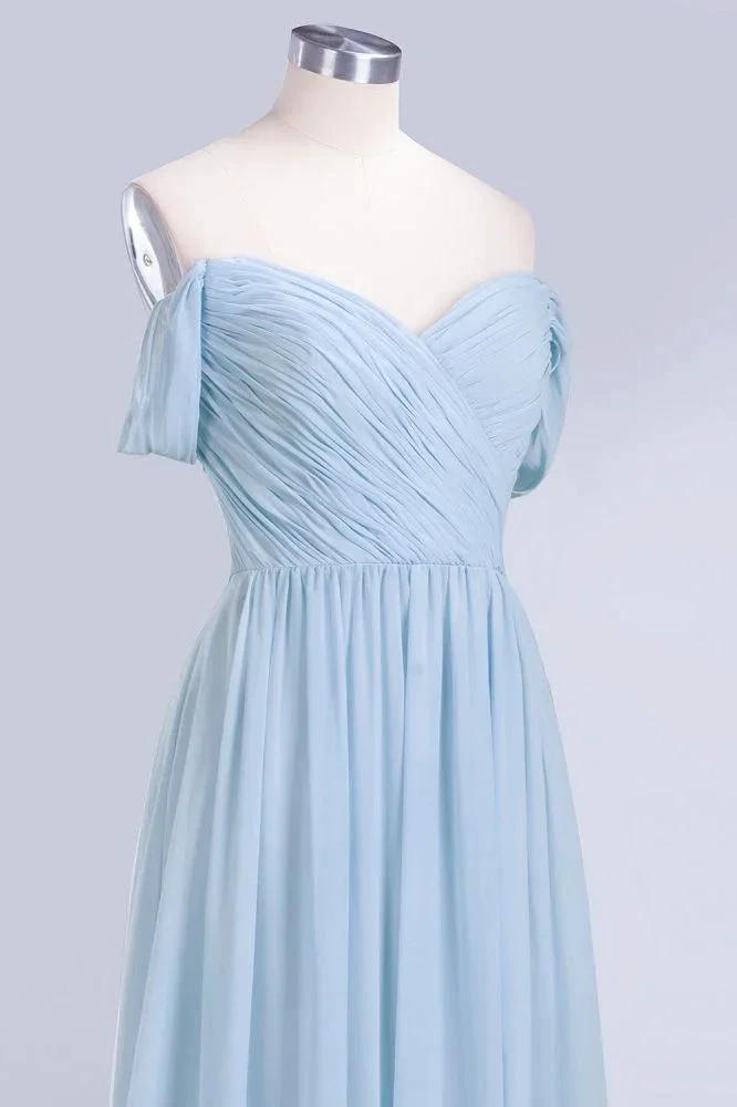 V-Neck Chiffon aline Bridesmaid Dress Sky Blue Floor Length Evening Swing Dress by misshow.com